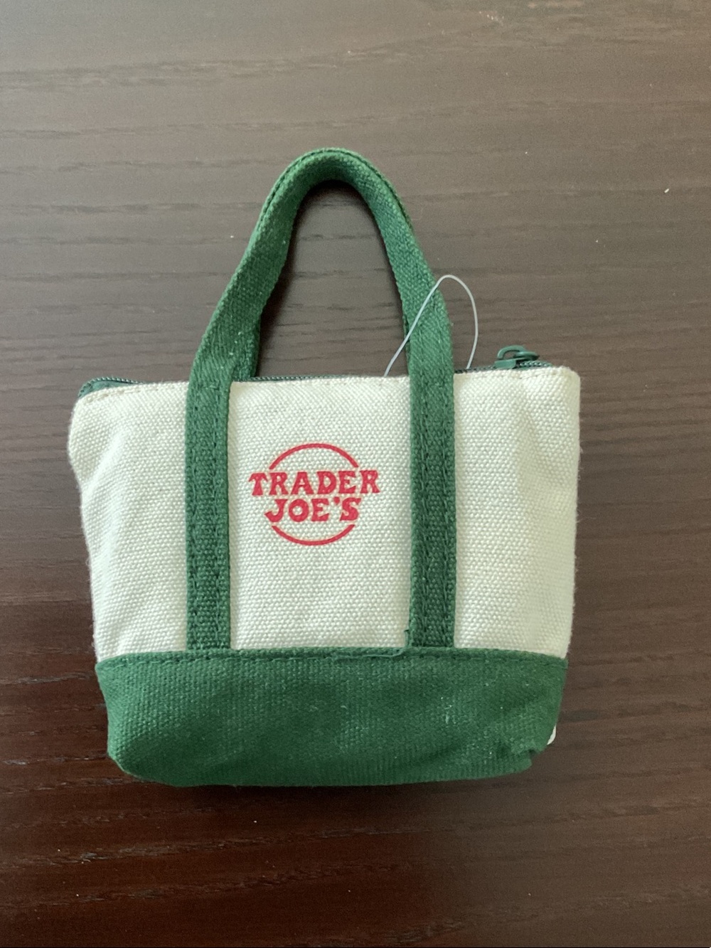 Trader Joe's Green & Cream Mini Canvas Tote Coin Purse